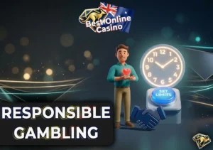 Responsible gambling support tools and deposit limits for Australian players with 3D character.
